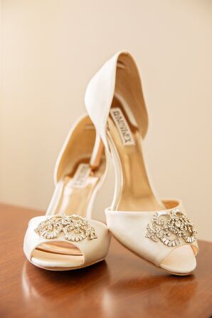 Satin Badgley Mischka Peep-Toe Heels