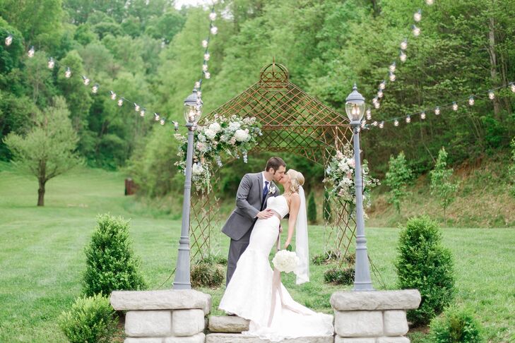 The wedding arch and bouquets included hydrangeas, Katharine’s favorite flower. LB Floral added blue and pink flowers to create a natural, wildflower look.