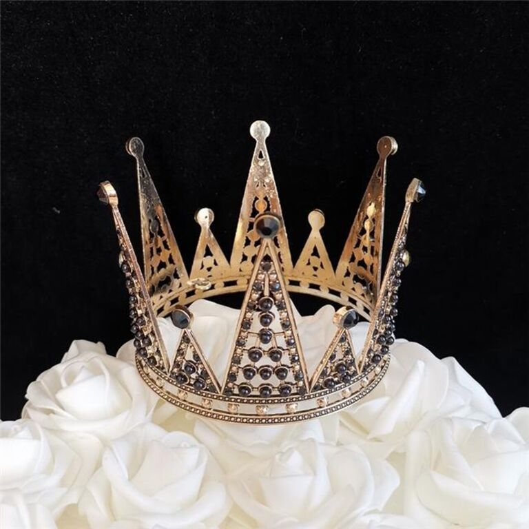 Beyonce inspired Black Crown with Black Pearls & Clear Rhinestones Bachelorette Cake Topper