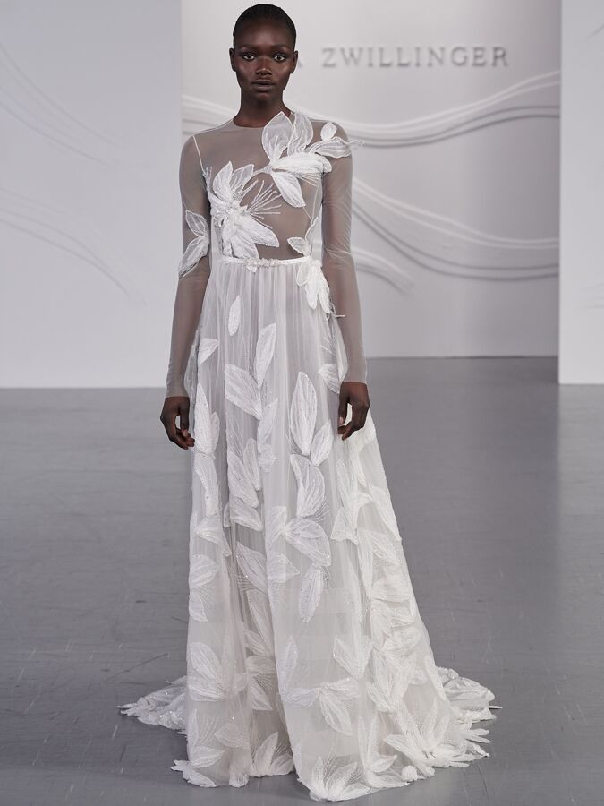 Mira Zwillinger illusion wedding dress with long sleeves 