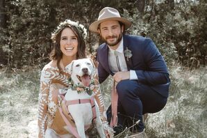 Bride and Groom Join Their Pup for An Outdoor Shot