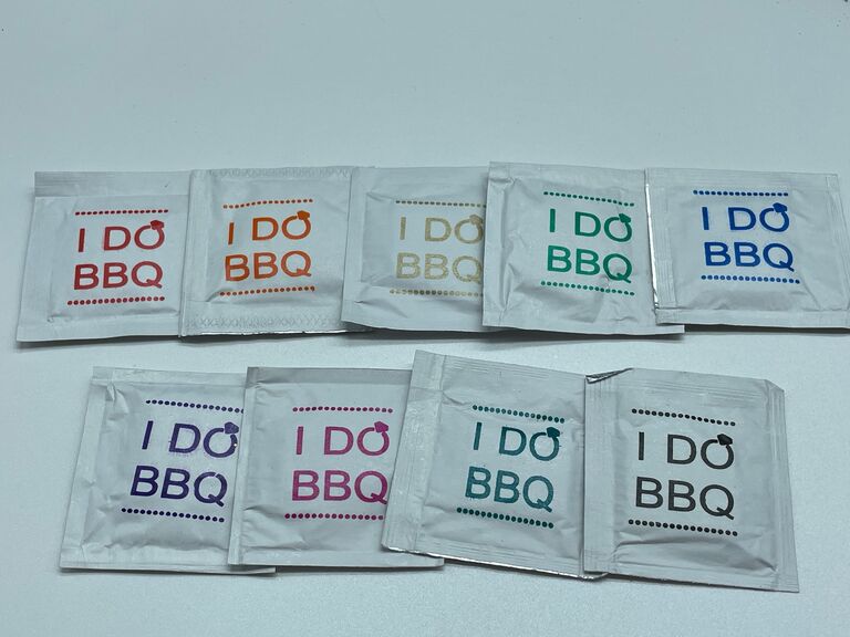 I Do BBQ wet wipe idea for engagement party. 