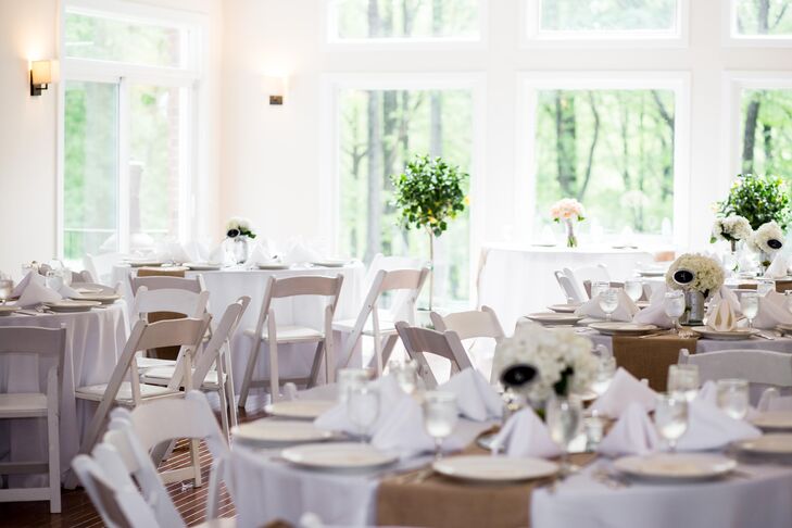 Mandy and Jesse wanted to keep their wedding decor simple, but elegant using a muted color palette of white, gray, gold and silver with blush. "I just wanted a lot of white, simple decor and muted colors," Mandy says. "I wanted to say a lot by remaining understated."