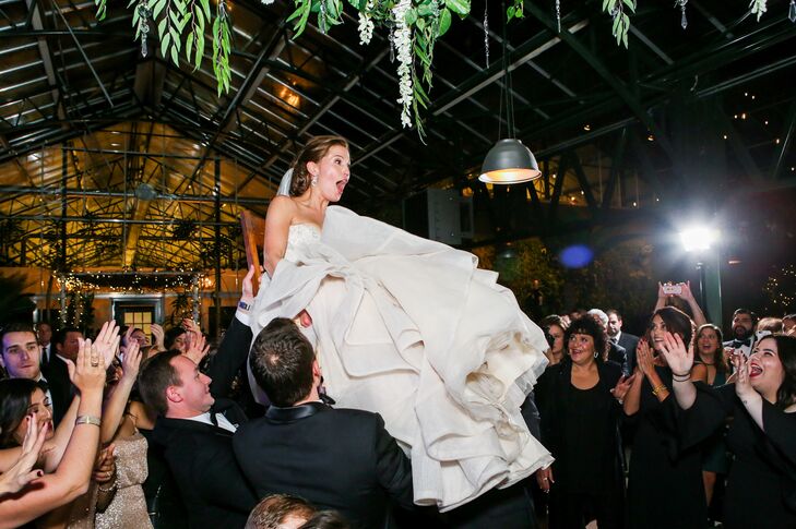 Katina and Blake were lifted above the crowd during the hora, a traditional Jewish dance.