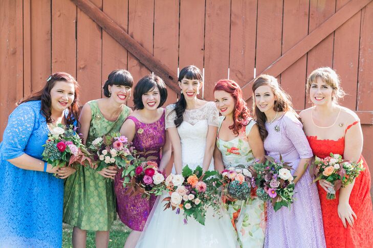"I felt it was more personal to have the bridesmaids choose their own dresses," the bride says. "I gave them some guidelines and ideas and the result was really pretty."