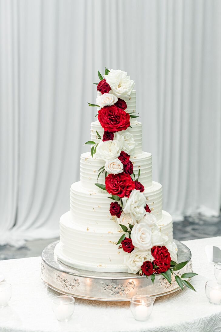 Five-Tier Wedding Cake With Red Roses