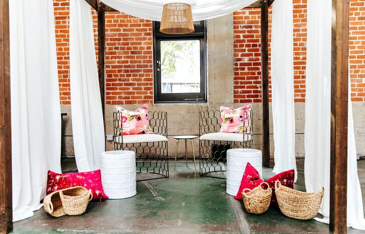 Pink-and-White Lounge Area for Wedding at Sandbox in San Diego, California
