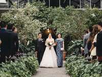 Bride walking down the aisle with parents