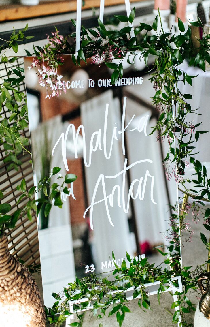 Mirrored Sign for Wedding at Sandbox in San Diego, California