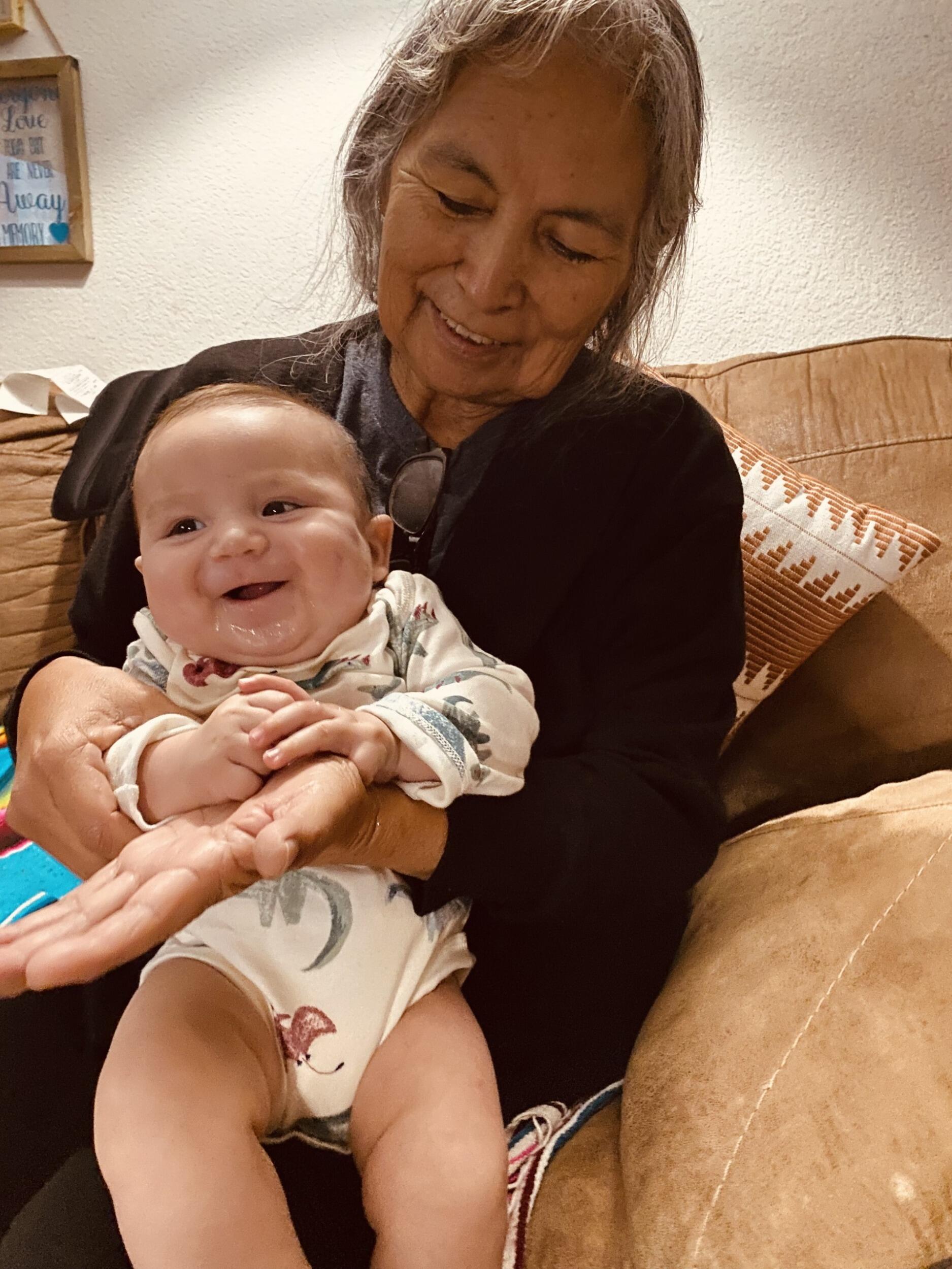 Grandma Sharon visiting with Baby Skyler after she returned from the hospital. 
