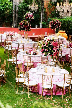 Pink Dining Tables With Gold Chiavari Chairs