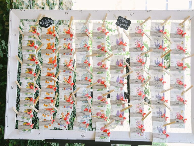 Seed packet escort card idea for wedding showers 2023. 