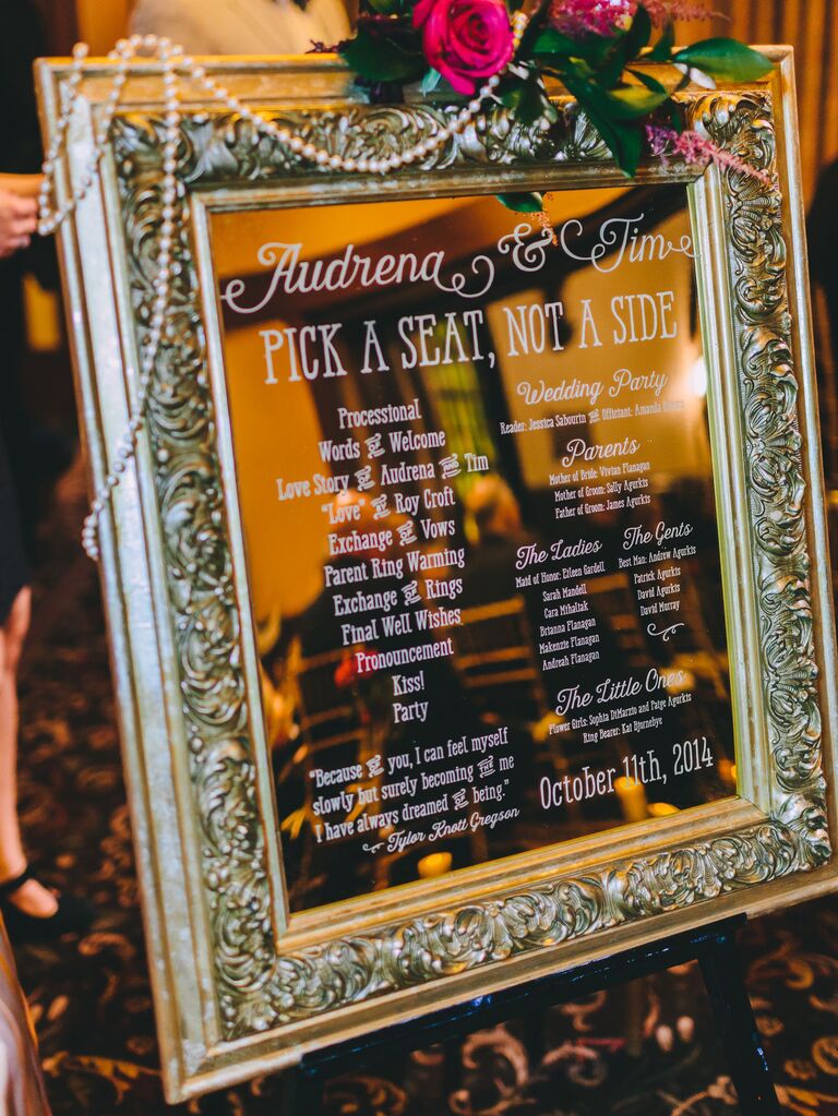 Wedding mirror signs - mirrored ceremony program