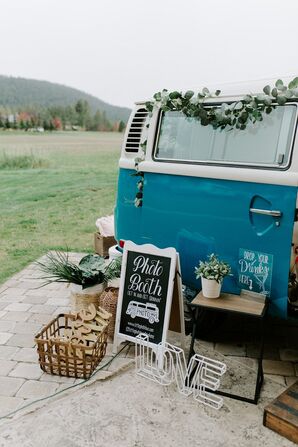 Photo Booth with Retro Volkswagen Bus and Rustic Decorations