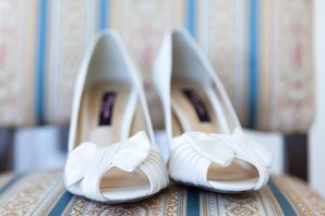 White Bridal Peep-Toe Shoes with Bows
