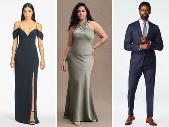 a collage of three outfits for formal wedding attire