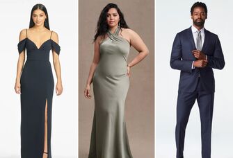 a collage of three outfits for formal wedding attire