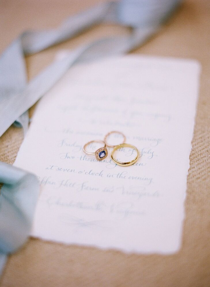 Augusta's aunt calligraphed the escort cards with the same blue ink as the rest of the wedding stationery.