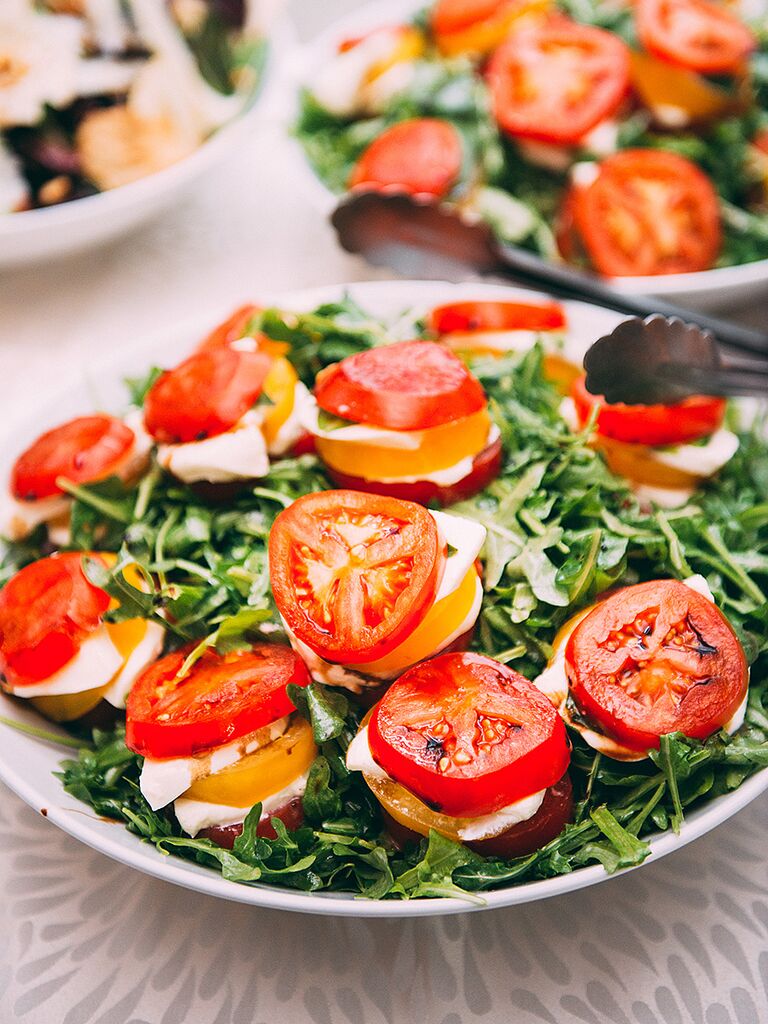 Family style caprese salad wedding reception appetizer