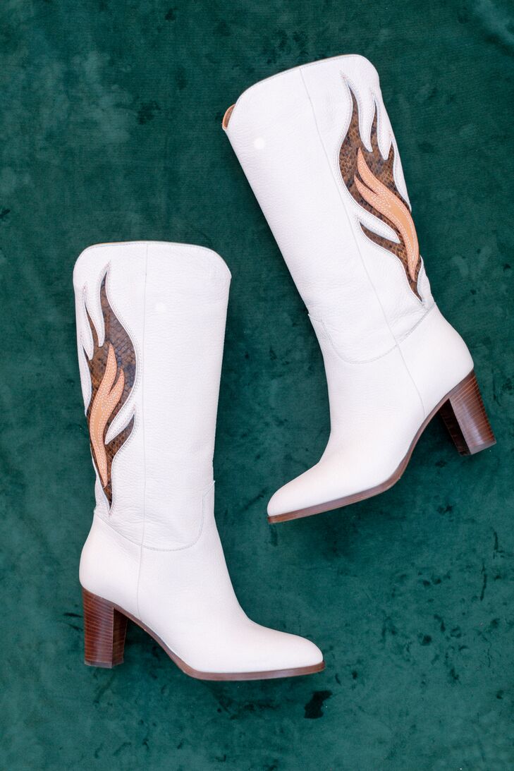 White Cowboy Boots with Fire Design