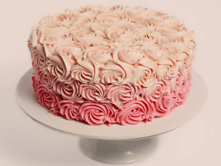 Pink ombre rose vegan wedding cake. 