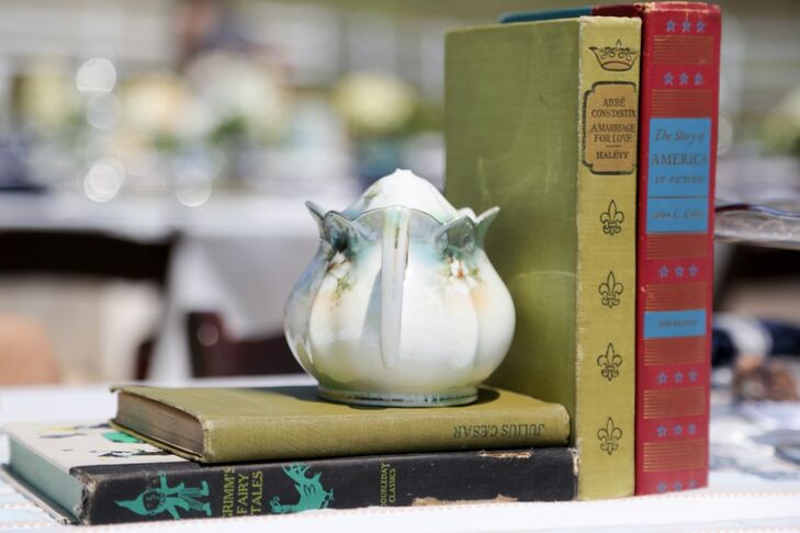 Teapot and Vintage Book Centerpieces