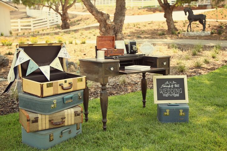 Antique Desk and Suitcase Wedding Decor