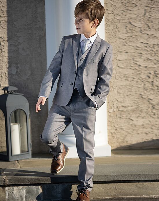 BLACKTIE "Liam" Vintage Grey Suit (5-Piece Set) Flower Girl Dress and Ring Bearer Outfit - 1