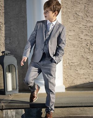 BLACKTIE "Liam" Vintage Grey Suit (5-Piece Set) Flower Girl Dress and Ring Bearer Outfit