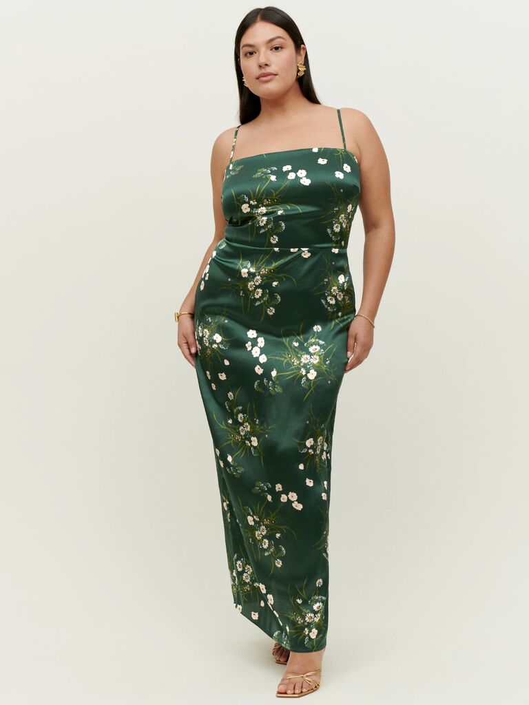 floral vibrant green spring wedding guest dress in standard and plus sizes 
