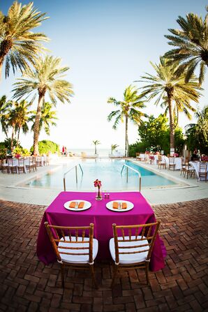 Poolside Fushia Linen Covered Sweetheart Table