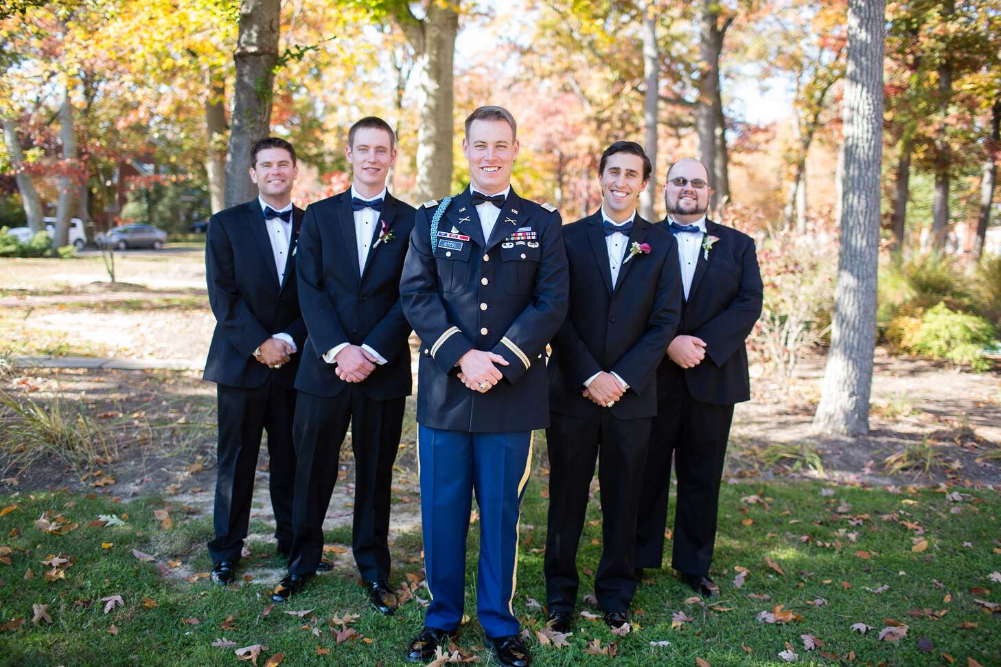 army black tie dress code Groomsmen in Tuxedos with Groom in Military Attire Color:Black&White Individually priced. Classic Slingback Heels Your Bachelorette Party is