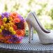 Colorful Bouquet and Silver Rhinestone Shoes