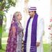 “We basically had two weddings in one day,” says Samantha. “We started with the Indian ceremony, which was rich and bright. My Indian wedding dress was covered in jewels, so it shimmered in the sunlight and was incredibly detailed.” Jay wore a corresponding Indian suit.”