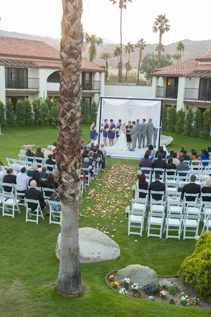 “We had our wedding and reception at Rancho Las Palmas Resort and Spa in Rancho Mirage, California,” says Samantha. “We chose this location because it was in the city where we met and we wanted a location that would keep our wedding small and intimate. The only people that lived in California were Sammie's grandparents and a few of our college friends.”