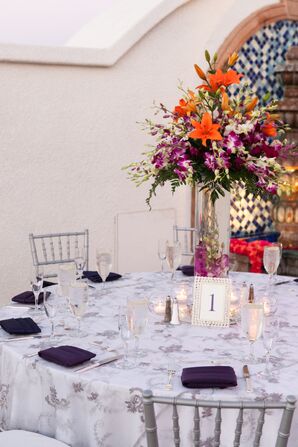 Orange and Purple Centerpieces, Table Number