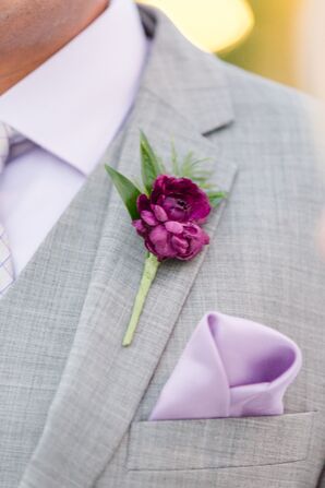 Single Purple Peony with Greens Boutonniere