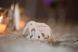 White Elephant Escort Cards with Purple