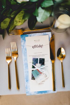 Blue Hand-Dyed Napkins and Gold Flatware