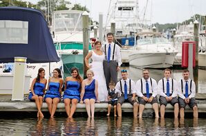 Bridesmaids in Sapphire Blue Dresses
