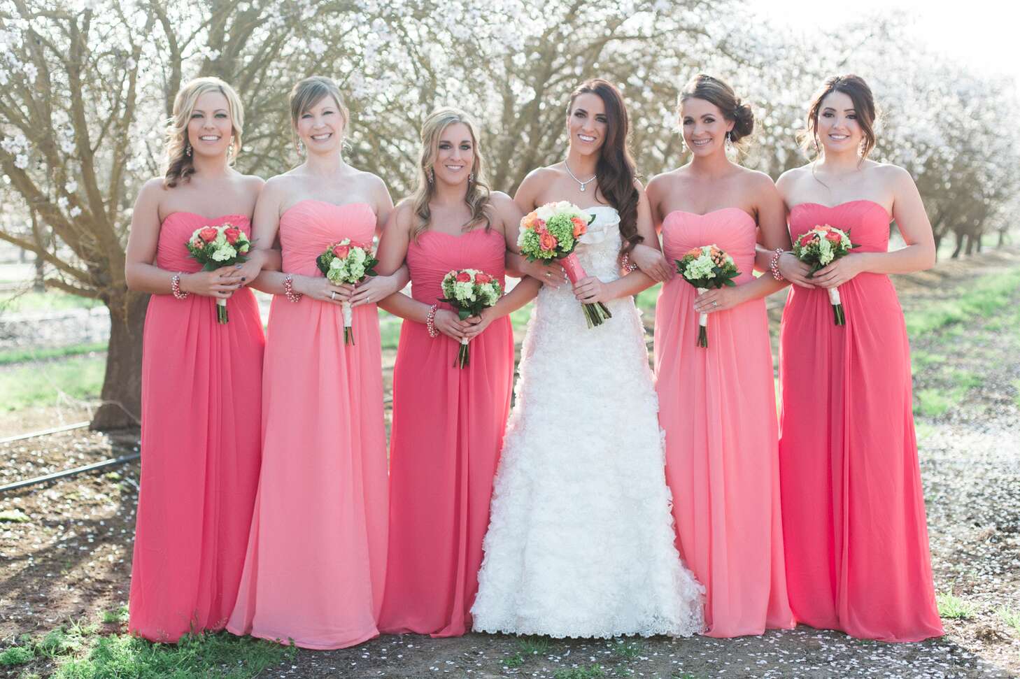 Lacey and Bridesmaids, Pink Long Dresses
