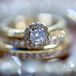 Gold Halo Engagement Ring and Wedding Bands