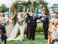 Outdoor pink wedding ceremony