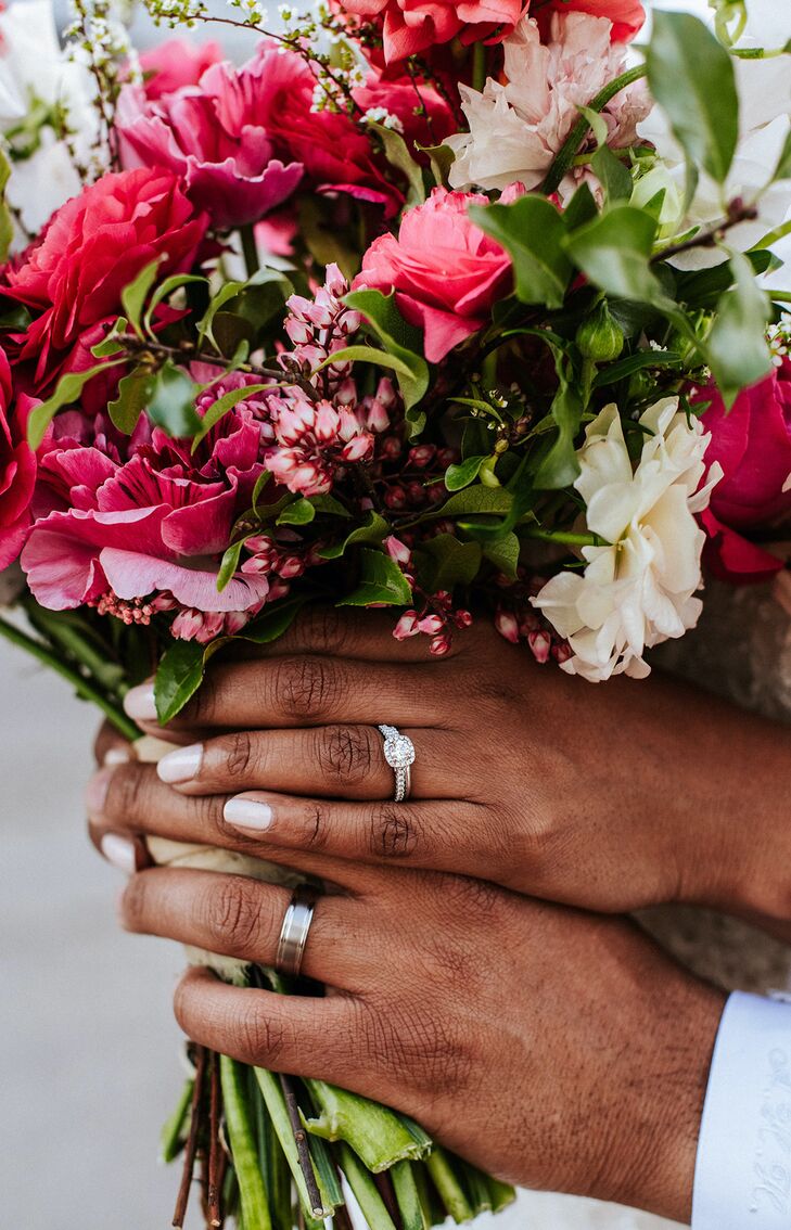 Couple Holding Pink Bouquet at Sandbox in San Diego, California