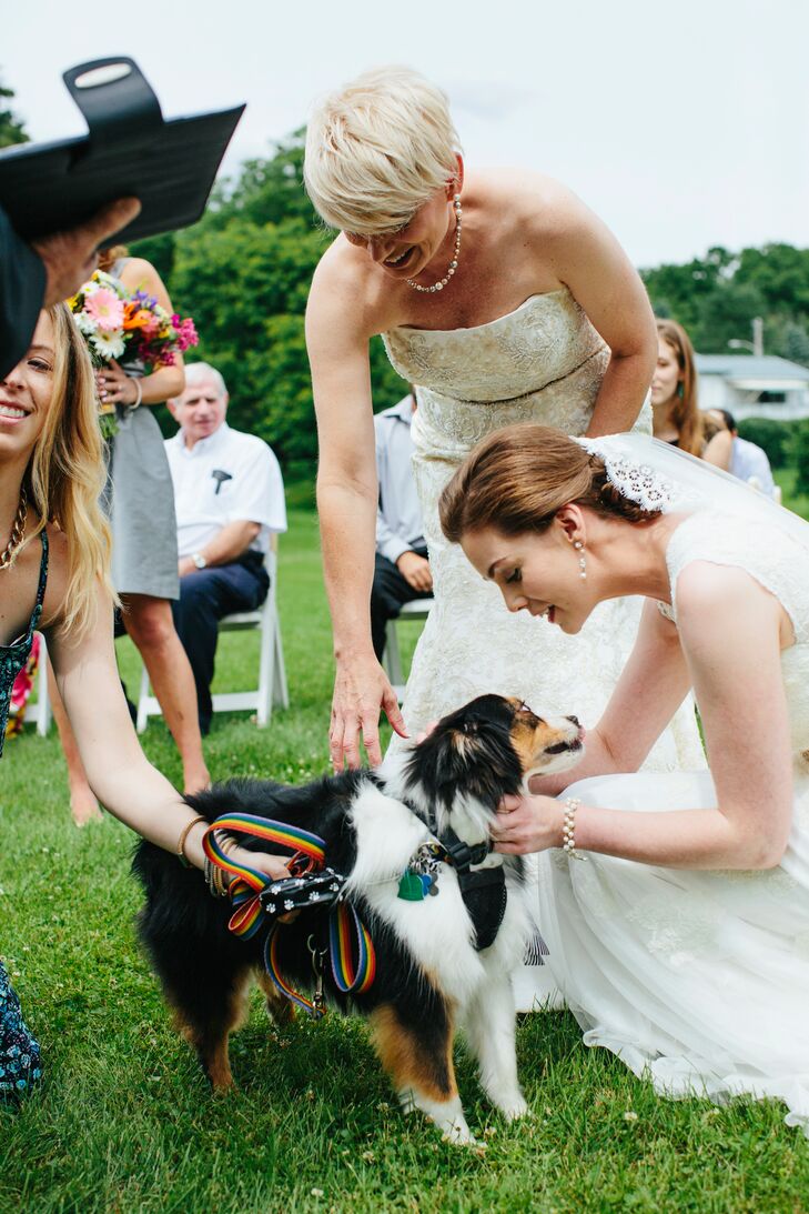 The couple's dog, Asa, acted as ring bearer, carrying the rings in a little pouch around his collar.