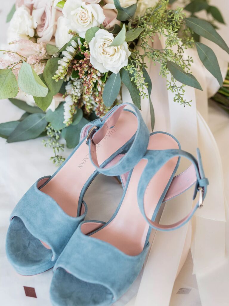 light blue velvet wedding sandals