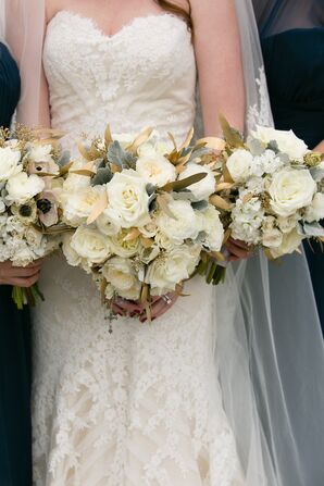 Ivory Bouquets With Metallic Gold Leaves