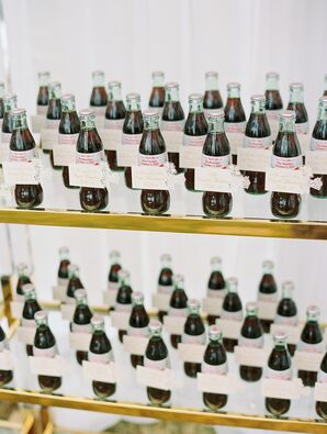 Custom Coke Bottles as Escort Cards and Wedding Favors