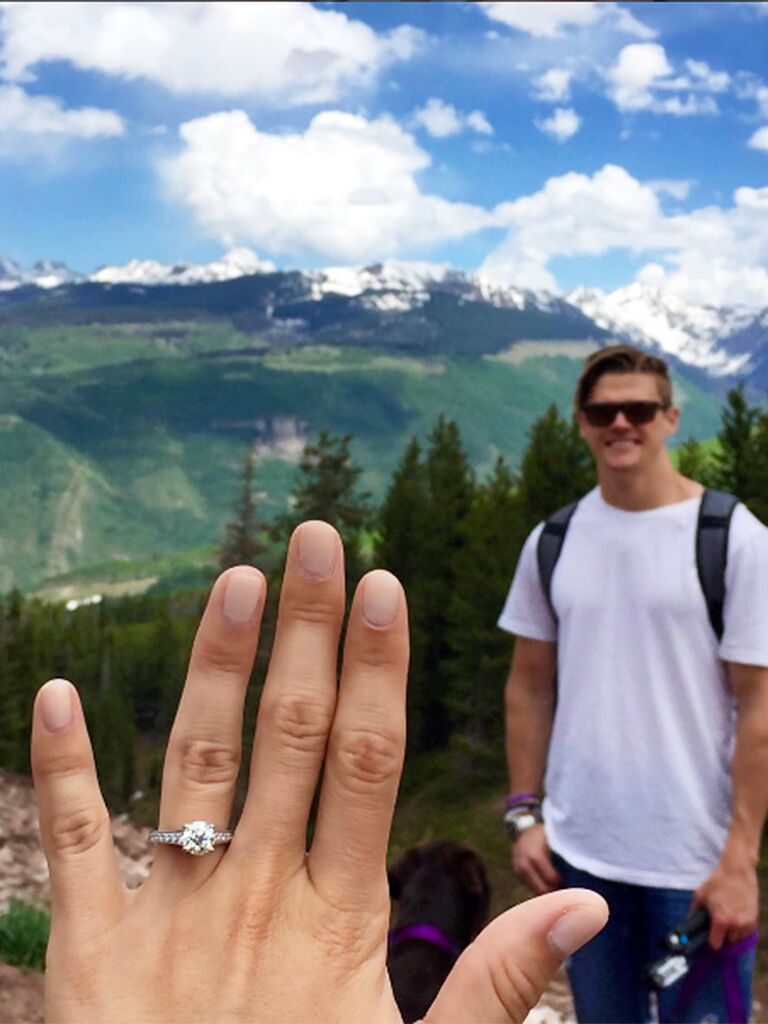 Engagement ring selfie idea with a scenic background