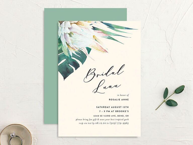 beach themed bridal shower palm leaf invite